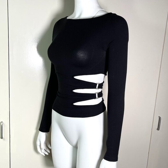 Sisley Made in Italy Cutout crystal details Black top - Picture 3 of 14